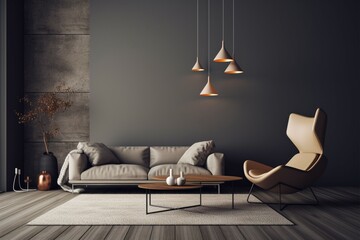 Grey living room interior backdrop harmonizes with innovative design ideas