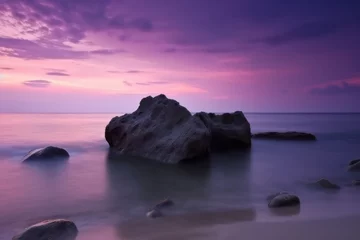 Foto op Plexiglas Very beautiful natural atmospheric seascape with purple sunset sky,wallpaper background of nature landscape © SaraY Studio 