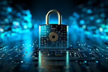 In a modern safety digital concept, a padlock guards data