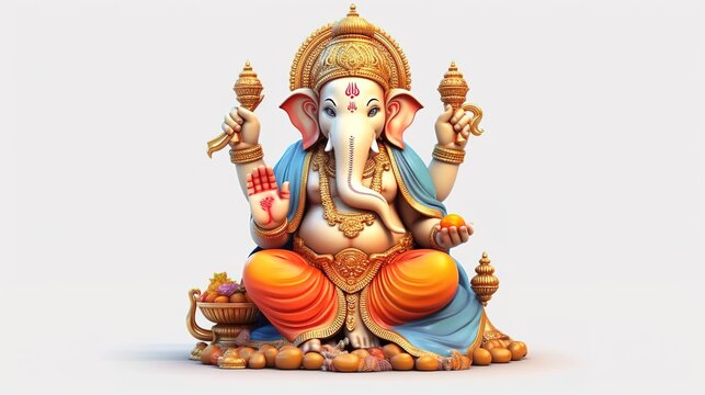 Happy Ganesh Chaturthi isolated on white background, Generative ai.