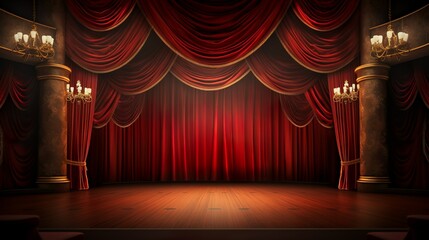 Red theater curtain stage of the opera