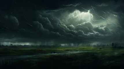 Huge storm gathering above the green fields landscape