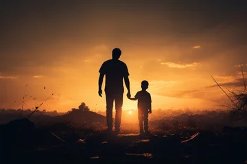 Foto op Plexiglas Inseparable duo Silhouette of a father and son standing united © Jawed Gfx