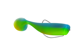 silicone fishing bait in the form of a fish isolated from the background
