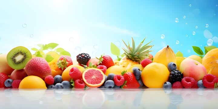 An Abundance of Ripe and Juicy Fruits Adorning a Table in Nature's Embrace background ai generated