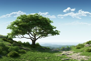 Landscape and nature converge in a 3D rendered, skyward reaching tree