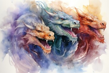 Obraz na płótnie Canvas Fire-breathing drakes, smaller relatives of dragons, with fierce temperaments - Generative AI