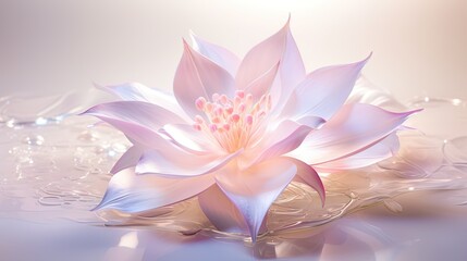  a pink flower floating on top of a body of water.  generative ai