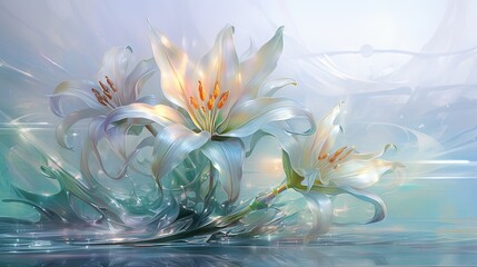  a digital painting of a flower with water in the foreground.  generative ai