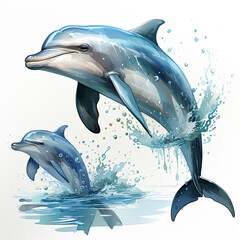 watercolor Dolphin Teaclipart, Generative Ai