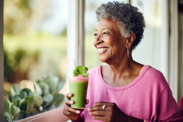 Senior Woman Holds the Key to Health in a Glass
