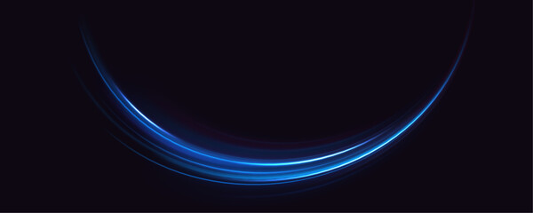 Luminous blue lines speed. Neon color glowing lines background, high-speed light trails effect. Futuristic dynamic motion technology.