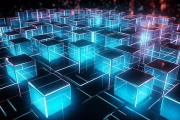 Fototapeta premium Luminous glass cubes in a 3D render, showcasing their translucent beauty