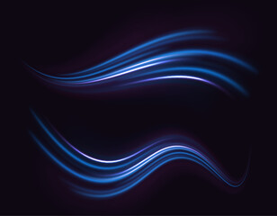 Blue glowing shiny lines effect vector background. Luminous white lines of speed. Light glowing effect. Light trail wave, fire path trace line and incandescence curve twirl.	