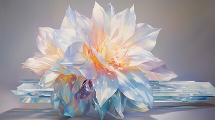  a painting of a flower in a vase on a table.  generative ai