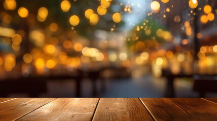 tabletop with bokeh lights of an evening restaurant background.