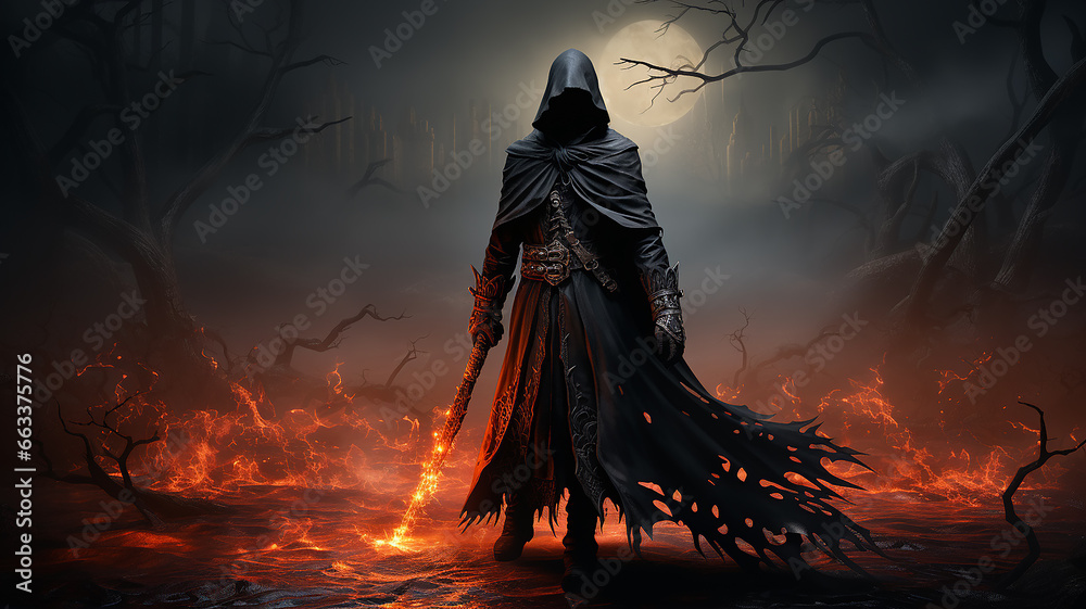 Wall mural the warrior of darkness in the castle of horror computer graphics fantasy. - Wall murals