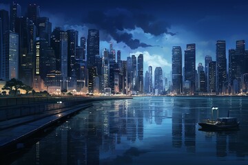 Fototapeta premium Night scenic cityscape. Generative AI
