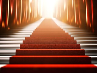 red carpet steps leading to the ceremonial event. The red carpet rolls out to a glamorous film premiere. generative AI