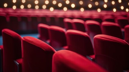 Obraz premium a row of red chairs in a cinema. Generative AI