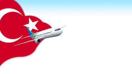 3d illustration plane with Turkey flag background for business and travel design - obrazy, fototapety, plakaty