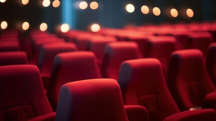 Obraz premium a row of red chairs in a cinema. Generative AI