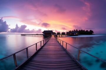 Fototapeta na wymiar Maldives seascape at sunset, a paradise vacation for the luxury minded