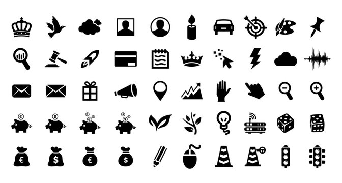 Big Icon Set: Justice, Email, Money, Deposit, Marketing, Plant, Crown, Cloud, Rocket, Mouse And Many More.