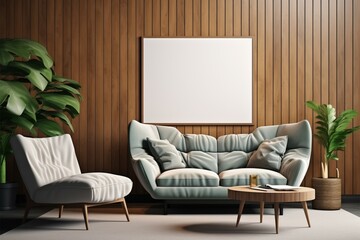 Fototapeta premium Mockup poster frame adds a Scandinavian touch to the living room