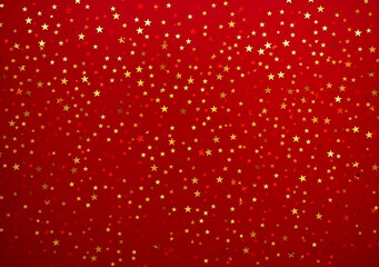 An abundance of glistening gold stars and radiant bokeh circles envelop a vibrant red backdrop, creating a celebratory graphic background. Generative AI.