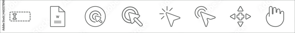 Wall mural outline set of cursor line icons. linear vector icons such as typing, word, circle, select, pointer,