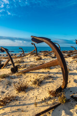 The Cemetery of Anchors in Tavira Island, Barill beach, Algarve, Portugal
