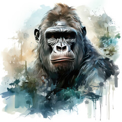 watercolor Gorilla Teaclipart, Generative Ai