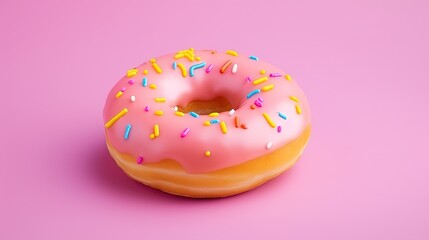  a pink donut with sprinkles on a pink background.  generative ai