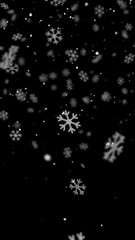 Snowflakes falling animation transparent background, Isolated on black background.