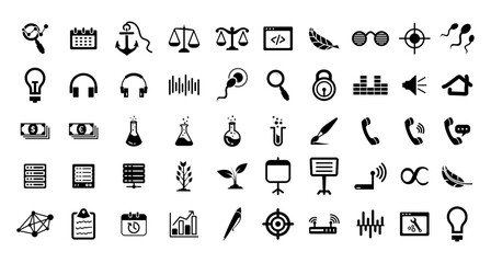 Big Icon Set: Telephone, Law, Justice, Money, Laboratory, Code, Note, Sound, Music, Saving And Many More.  © NinjaIcons