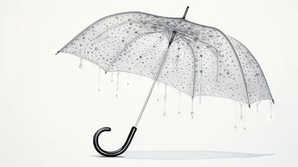 Fotobehang  a clear umbrella with rain drops hanging from it's handle.  generative ai © Nadia