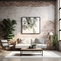Comfortable Living Room with Artistic Architecture and Indoor Greenery, industrial style house.