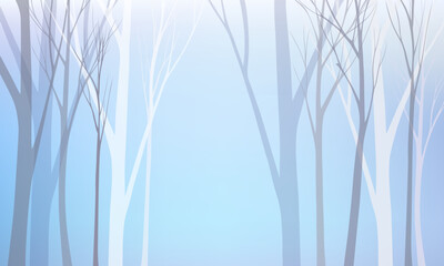 Winter vector beautiful blue background with winter forest