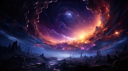Mysterious Cosmic Universe. Supernova Nebula and Starry Space Illustration
