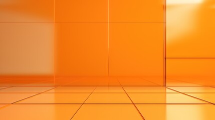  an orange room with a tiled floor and a light shining in the corner.  generative ai