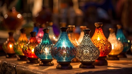 Fototapeta na wymiar Shop of oriental Turkish lanterns. Generation AI