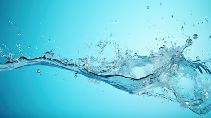  a blue background with water splashing on the water and bubbles.  generative ai