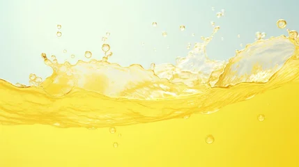 Fotobehang  a yellow liquid splashing into the water with a blue sky in the background.  generative ai © Nadia