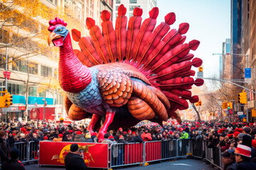 float in the shape of a giant turkey for the Thanksgiving Day parade in New York