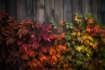 Vibrant foliage on wooden backdrop. Generative AI