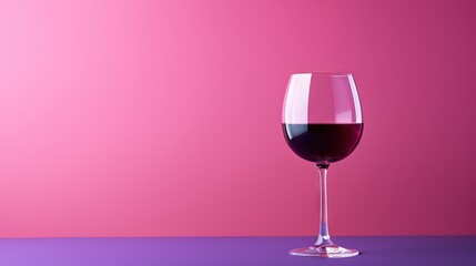  a glass of red wine on a purple and pink background.  generative ai