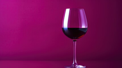  a glass of red wine on a pink background with a reflection.  generative ai