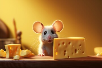 Rodent animation A playful little mouse and cheese in a cartoon