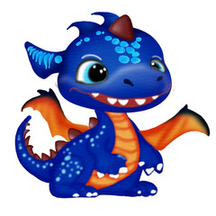 Cute blue dragon cartoon character, Vector  illustration drawings.